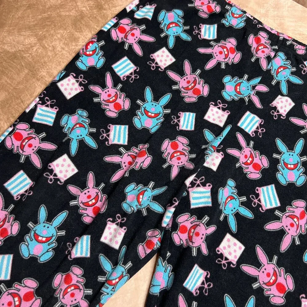Vintage Y2K Happy Bunny Fleece Pajama Pants Jim Benton Just Jimmy Indie McBling